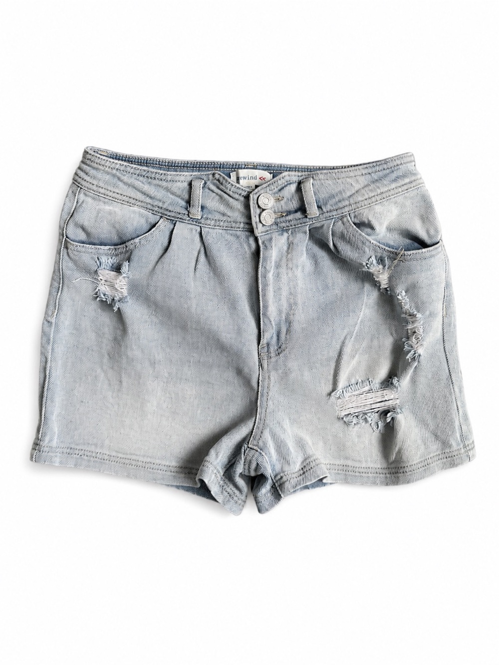 Rewind Women’s Distressed Denim Shorts Size 7 Light Wash Double Button Y2K